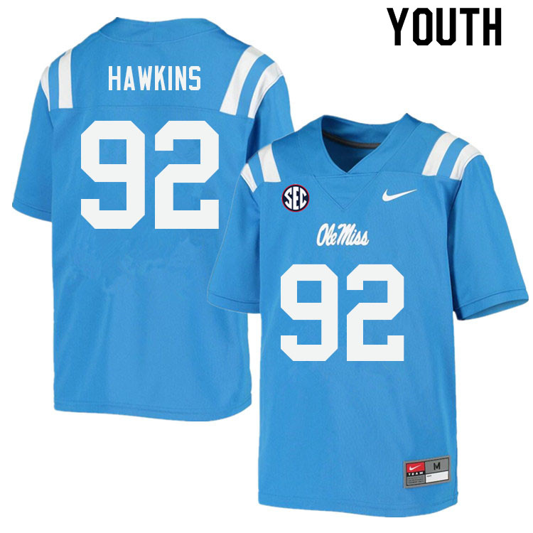 JJ Hawkins Ole Miss Rebels NCAA Youth Powder Blue #92 Stitched Limited College Football Jersey LBW1358WF